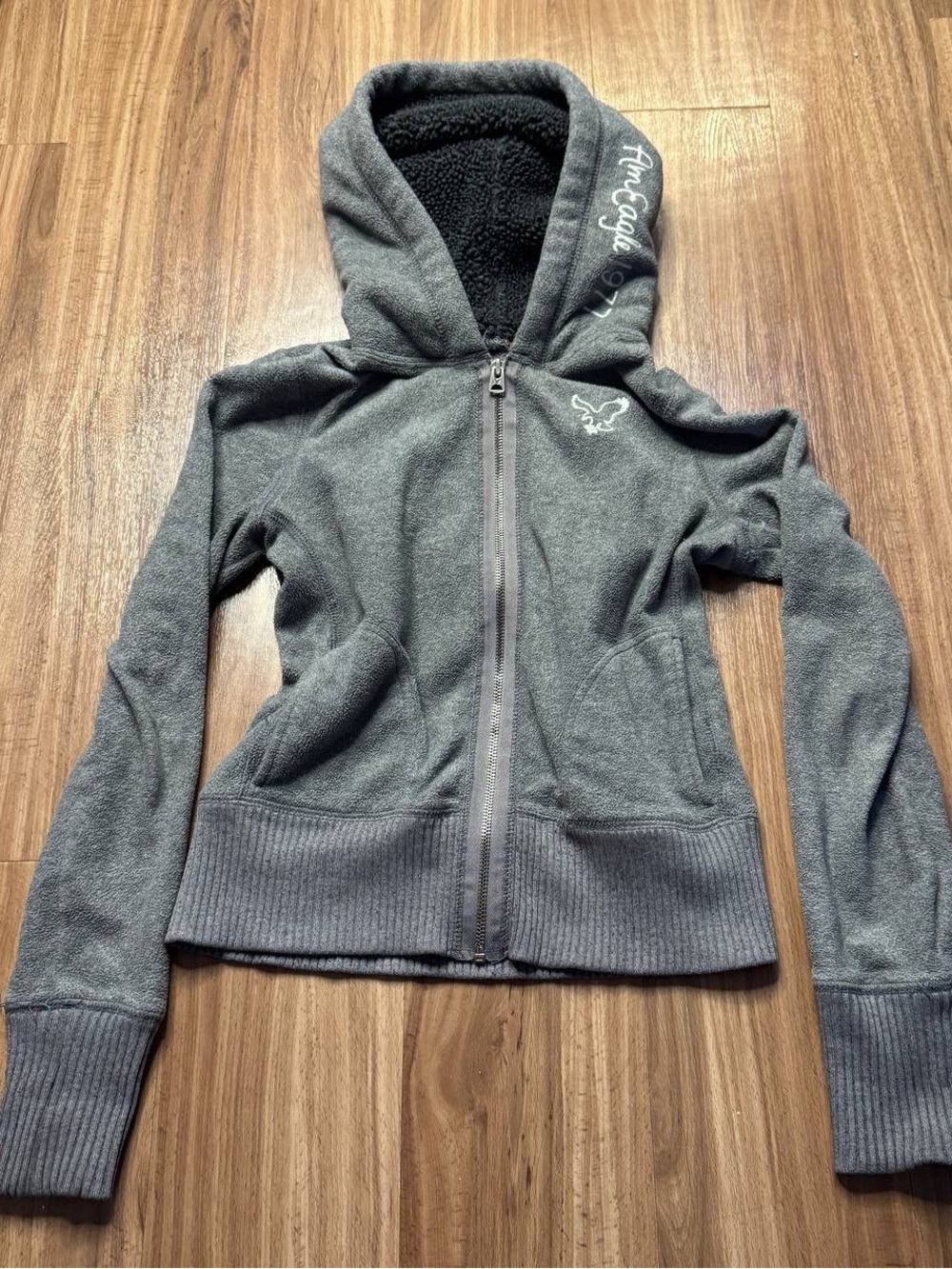 Y2K American Eagle Outfitters Gray Full-Zip Hooded Jacket